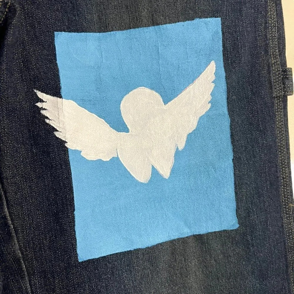 Riveted by Lee Hand Painted Jeans Size 10 Long Dark Wash Handmade Custom Bottoms - Picture 4 of 11